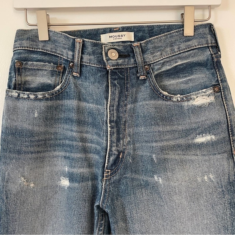 Moussy Vintage Denim High-rise Marshall Boyfriend Distressed Jean 100% Cotton 25 - Picture 4 of 12